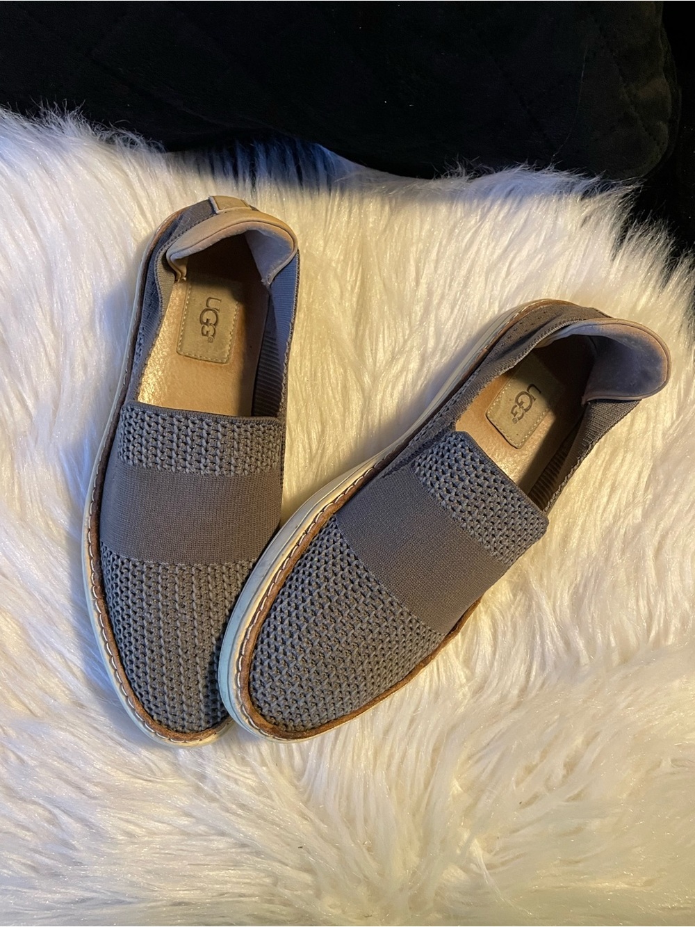 UGG Women Taupe Knit Slip-On Loafers
